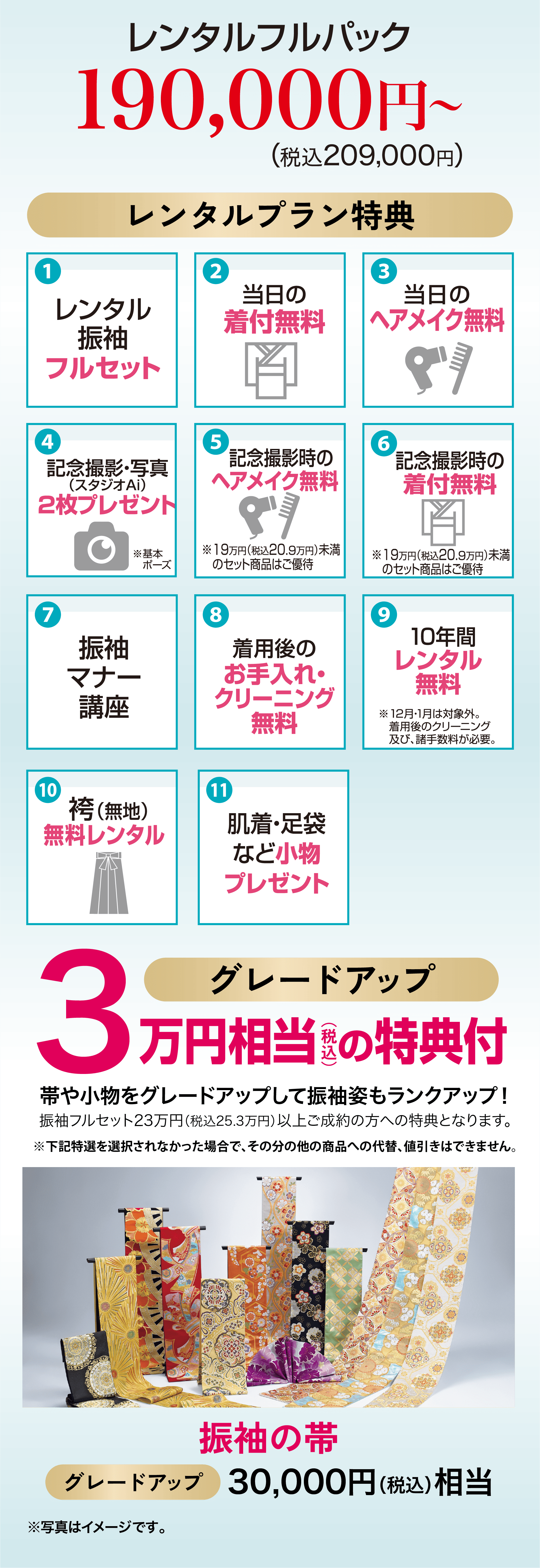 レンタルプラン　レンタルプランパック190,000円〜（税込209,000円）
